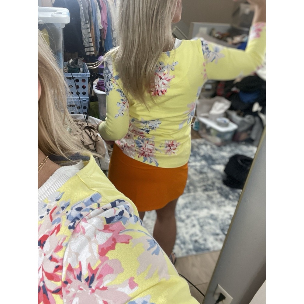 WOMENS JOULES 3/4 SLEEVE TOP BLOUSE YELLOW FLORAL PRINT US size 6 Thick Cotton - Picture 12 of 15